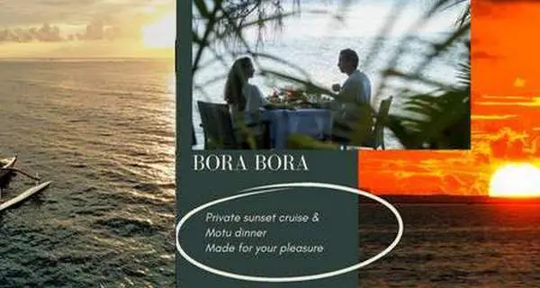 Coucher du soleil et dîner sur le motu à Bora Bora